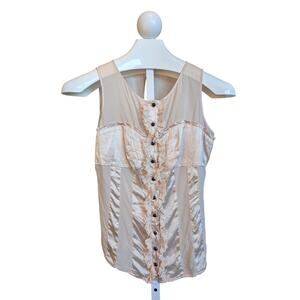 Vintage Y2K bebe Silk Chiffon Satin Ruffle Corset Blouse Top Pink Medium
